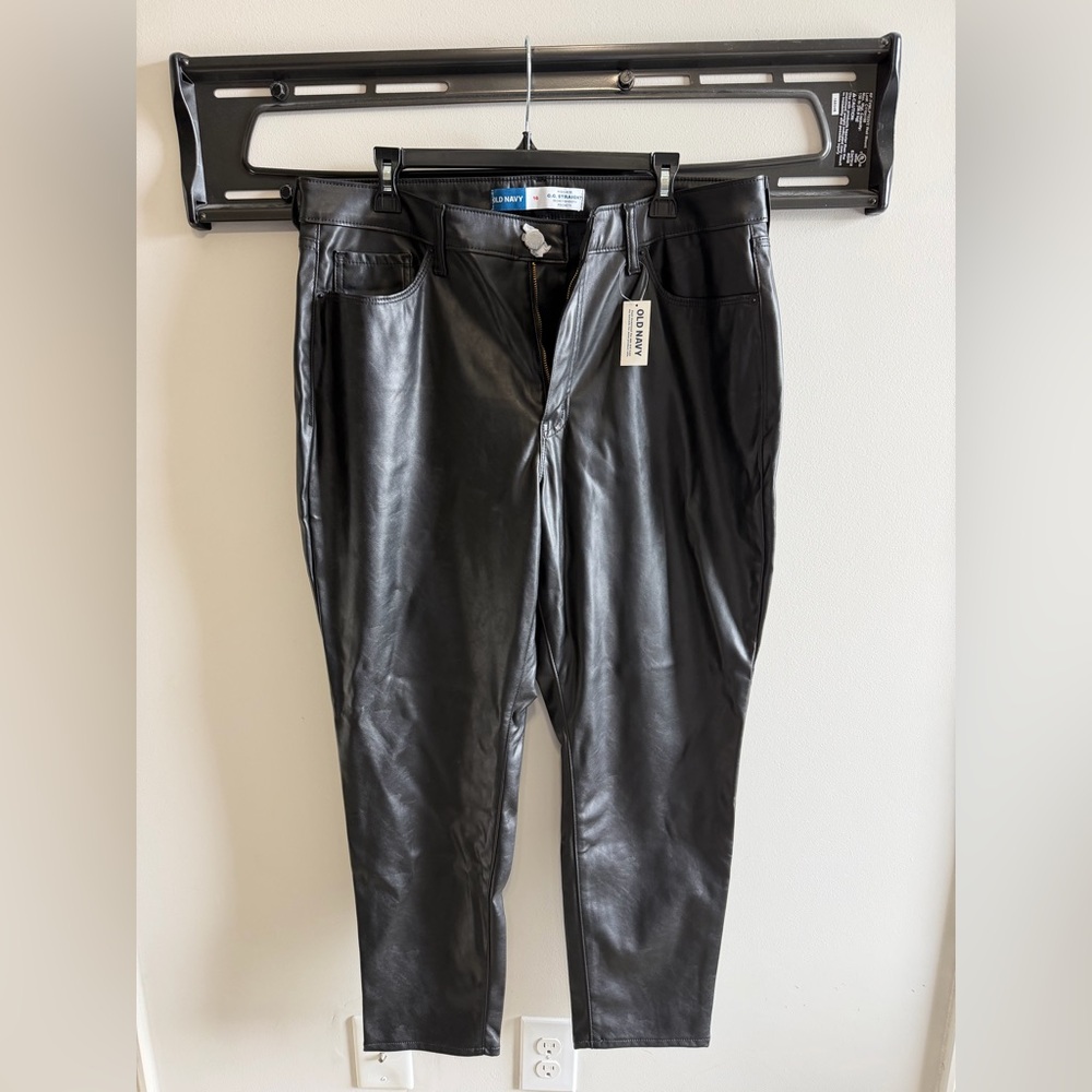 Old Navy High-Rise O.G. Straight Black Faux Leather Pants-Secret Smooth Pockets